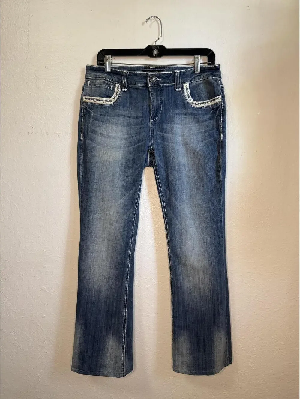 Vtg Cello Women’s 14 Bootcut Jeans Embellished Rhinestones Mid Rise‎ Stretch Y2K